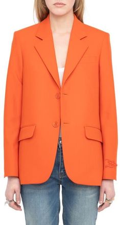 Zadig&Voltaire Notch Lapel Jacket in Tangerine at Nordstrom, Size 10 Us