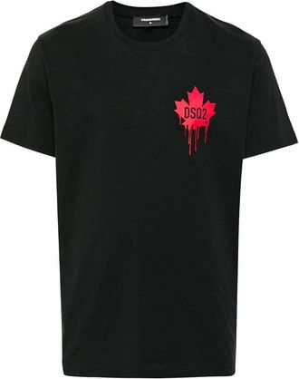 Dsquared2 Mens Small Dripping Maple Leaf Logo Black T-shirt Cotton - Size Medium