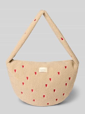 Studio Noos Shoulder Bag aus Teddyfell mit Logo-Detail in Ecru, Gr&ouml;&szlig;e 1