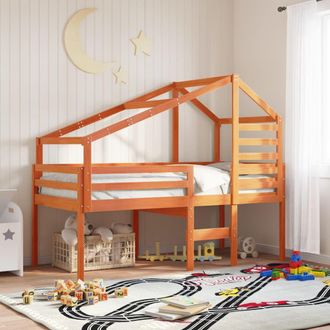 vidaXL Cama Alta Con Techo Madera Maciza De Pino Marr&oacute;n Cera 90x200 Cm Vidaxl
