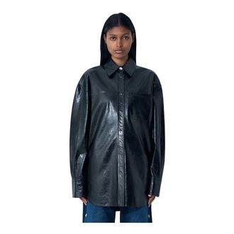 Sportmax Sportmax, Leather Jackets, female, Black, Size: 2XS Leather Overshirt Jacket