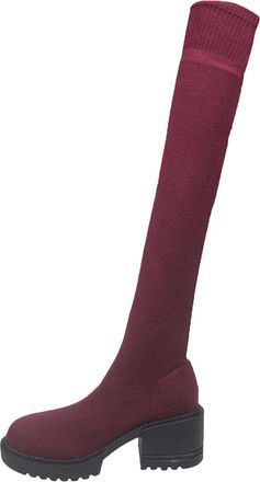 Generic Over The Knee Boots Women Comfortable Elastic Sock Boots Stylish Casual Solid Color Low Chunky Heel Versatile Warm Thigh High Boots Fall Winter