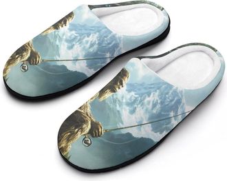 Generic Bigfoot Fishing Cotton Slippers for Women Indoor Outdoor Slipper Slip-On Memory Foam Home Shoes