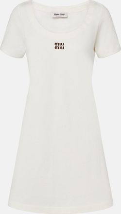 Miu Miu Leather-trimmed cotton jersey minidress