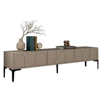 Dmora Mueble Para Tv Scafa, 3 Puertas, Apertura Abatible, 3 Compartimentos, 180x35x42h Cm Gris Tortora
