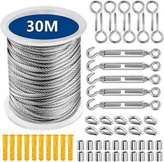 OEM Juego De Cables De Acero, 30 M, Alambre De Acero, Ojales Y Fijaciones De Acero Inoxidable, N&uacute;cleo De Acero Inoxidable, Sistema De Enrejado
