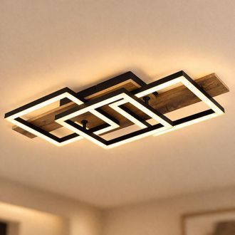 Globo Lighting Globo Lighting - Plafoniera Led In Legno Da Soggiorno Lampada Da Soffitto Quadrata, Mdf In Metallo, 24w 1300lm Bianco Caldo, Lxlxh 58x33x8,5 Cm