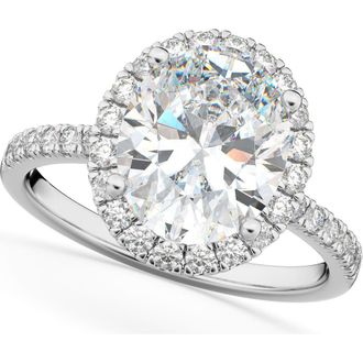 Allurez Oval Cut Halo Moissanite & Diamond Engagement Ring 14K in 2.72Ct/white Gold at Nordstrom, Size 8.5