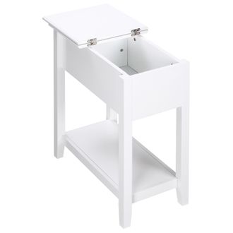 HOMCOM Homcom - Mesa Auxiliar Mesita De Noche Con Tapa Abatible Estante De Almacenamiento Y Orificio De Cable Oculto Para Sal&oacute;n Cama Dormitorio 60,5x32,5x70 
