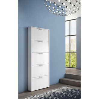 Dmora Scarpiera Margherita, Mobile multiuso da ingresso con 5 ante a ribalta, Armadietto portascarpe moderno, 100% Made in Italy, Cm 67x18h184, Bianco, con
