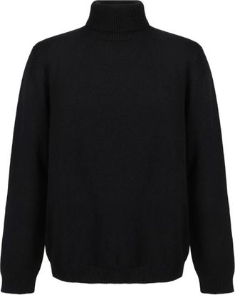 Roberto Collina Luxe Zwarte Coltrui Trui Breigoed - Heren - Coltruien - Zwart - 2XL - Wol - Truien & Vesten