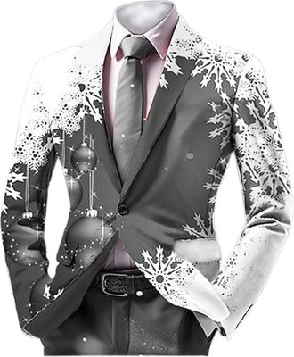 Generic Mens Christmas Suit with Xmas Tree Printed Party Lapel Single Button Long Sleeved Sports Jacket - Lightweight Pocket Suit Classic Jacket Suitable for 