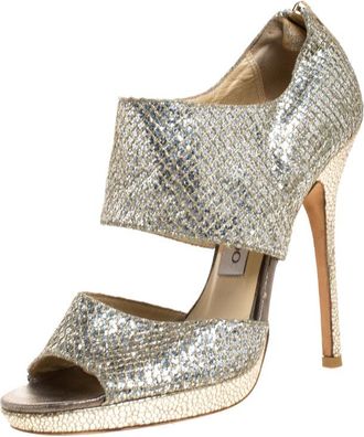 Jimmy Choo London Silver Glitter Private Platform Sandals