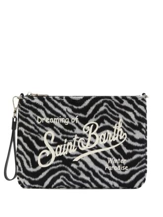MC2 Saint Barth zebra-print zip-fastening clutch bag - women - Polyester - One Size - Black