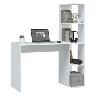 Dmora Escritorio Pittston, Escritorio Lineal Con Librer&iacute;a, Mesa De Oficina Multiusos Que Ahorra Espacio, 110x50h136 Cm, Blanco - Dmora