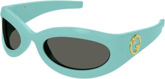 Gucci Ovale Zonnebril - Dames - Zonnebrillen - Blauw - 60 MM - Nylon - Accessoires