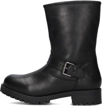 Omoda Stijlvolle Biker Boots met Chunky Zool - Dames - Enkellaarsjes - Zwart - 37 EU - Leer - Schoenen