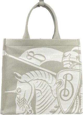 Burberry Canvas with Knight Logo Tote Bag Silver