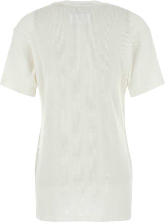 Maison Margiela Womens Cotton Blend Ribbed T-Shirt White Lyocell