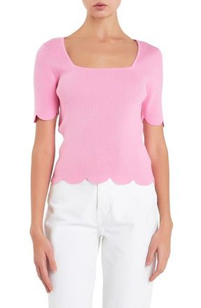 English Factory Scallop Hem Square Neck Rib Sweater in Pink at Nordstrom, Size X-Small