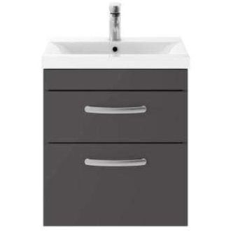 Nuie Nuie - Athena Gloss Grey 500mm Wall Hung 2 Drawer Vanity Unit and Minimalist Ceramic Basin - ATH074B