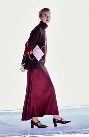 Boden Polly Turtleneck Wool Sweater in Brown Pink Argyle at Nordstrom Rack, Size Large