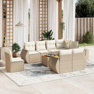 vidaXL Set De Sof&aacute;s De Jard&iacute;n 9 Pzas Con Cojines Rat&aacute;n Sint&eacute;tico Beige Vidaxl