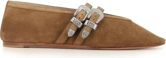 Le Monde Beryl Su&egrave;de sandaal met zilveren gespen - Dames - Ballerinas - Beige - 36 EU - Su&egrave;de - Schoenen