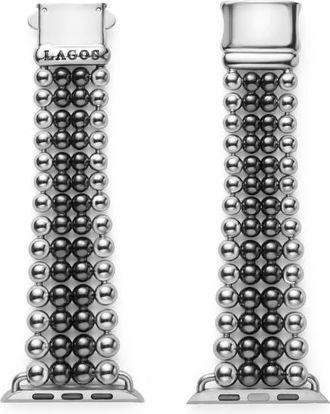 Lagos Smart Caviar Infinite Black Ceramic Apple Watch Watchband in Black/Silver at Nordstrom, Size 7