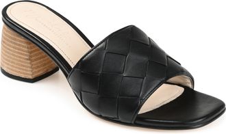 Journee Collection Journee Signature Womens Genuine Leather Kellee Slip On Stacked Heel Open Square Toe Sandals