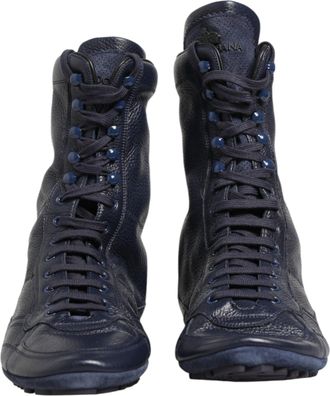 Dolce & Gabbana Dark Blue Deer Leather Mid Calf Boots Mens Shoes