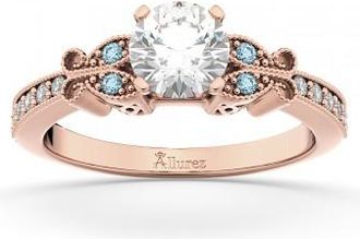 Allurez Butterfly Diamond & Aquamarine Engagement Ring 14k Rose Gold (0.20ct)