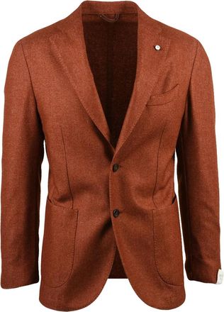 L.B.M. 1911 Rounded Brown Jacket with Button Closure and Textured Finish