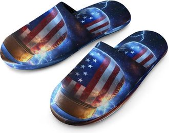 Generic Boxing Glove U.s. Flag Thunder Mens Flannel Slipper Soft Comfy House Shoes Non Slip Winter Warm Indoor Outdoor Slippers