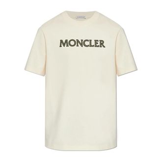 Moncler T-Shirts, male, Beige, Size: 3XL T-shirt with embroidered logo