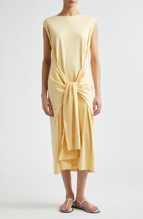 Toteme Tie Waist Organic Cotton Jersey Midi Dress in Buttercup at Nordstrom, Size X-Small