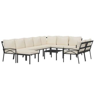 vidaXL Juego De Muebles De Jard&iacute;n 11 Pzas Acero Y Cojines Color Arena Vidaxl