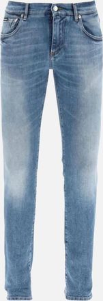 Dolce & Gabbana Mens Dolce & Gabbana Logo Plaque Slim-Fit Cotton Jeans - Blue - Size: 42W 58
