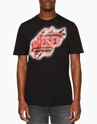 Diesel Mens DIESEL T JUST E43 Mens T Shirts Cotton Crew Neck Short Sleeved Casual Summer Tee - Black - Size: Regular/34