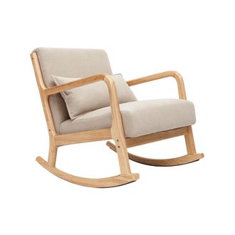 Miliboo Mecedora N&oacute;rdica De Madera Clara Y Tela Efecto Aterciopelado Beige Derry