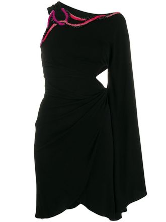 Pucci embroidered neck asymmetric short dress - women - Viscose - 40 - Black