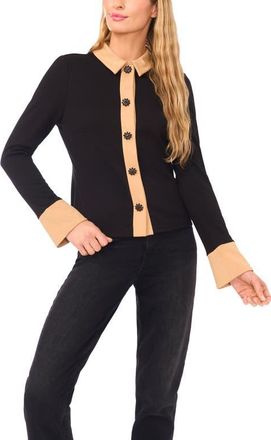 CeCe by Cynthia Steffe Crystal Button Knit Button-Up Shirt in Rich Black at Nordstrom, Size X-Small