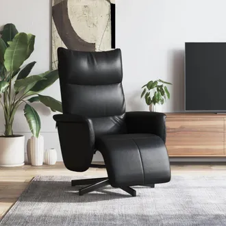vidaXL Sill&oacute;n Reclinable Con Reposapi&eacute;s Cuero Sint&eacute;tico Negro Vidaxl