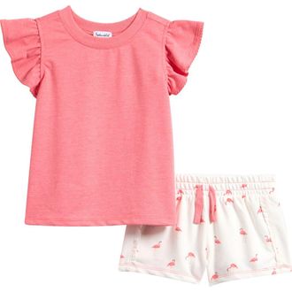 Splendid Kids Flamingo Fun Ruffle Sleeve Top & Shorts Set at Nordstrom, Size 2T