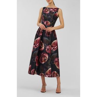 Kay Unger Elsa Jacquard Fit & Flare Dress in Primrose/Onyx at Nordstrom Rack, Size 12