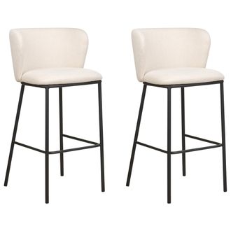 Beliani Conjunto De 2 Sillas De Bar Modernas Taburetes Asiento Tapizado Poli&eacute;ster Sin Reposabrazos Respaldo Curvo Patas Negras Blanco Crema Mina