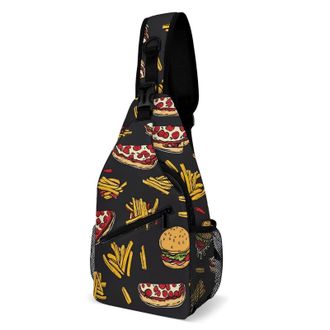 Generic Pizza French Fries Burger Unisex Shoulder Bags Casual Crossbody Chest Bag Sling Backpack for Hiking Cycling Travel