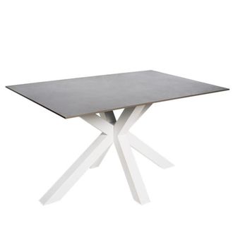 Koketto Home Mesa comedor porcel&aacute;nica 140 cm patas blancas tapa gris