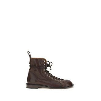 Versace Brown Calf Leather Bos Taurus Lace-Up Mens Boots
