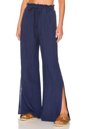 Bella Dahl Smocked Waist Side Slit Wide Leg Pant In Marine Blue